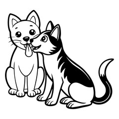 Download Cute Dog Licking Cat Cartoon Vector Icon Illustration. Eps File For Design.
