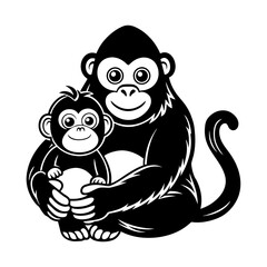 Download Cute Gorilla Holding Baby Monkey Cartoon Vector Icon Illustration Eps File For Design.