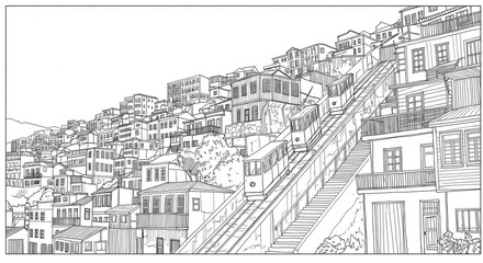 Colorful Cliff Houses of Valparaiso with Steep Stairs and Funiculars