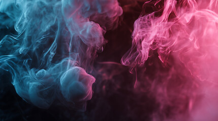 Close-up of blue and pink smoke swirling in the air