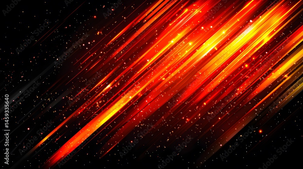 Poster dynamic abstract design featuring diagonal fiery streaks.