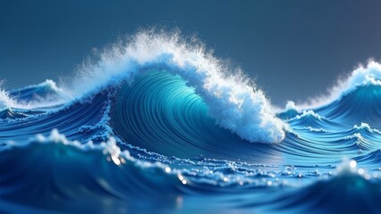 Blue ocean wave cresting with white foam