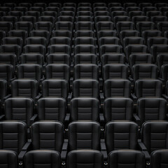 Fototapeta premium rows of black leather seats in a theater auditorium