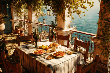 Sunlit terrace overlooking the Tyrrhenian Sea