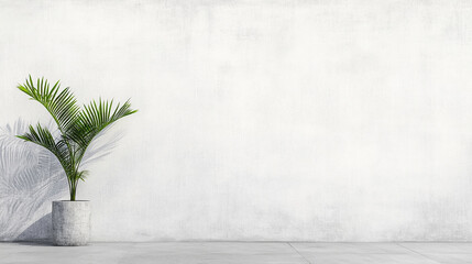 Minimalistic Interior with Palm Plant and White Wall