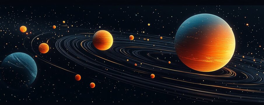 Cosmic planets orbiting, vibrant nebula, space exploration