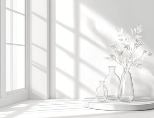 Minimalist, sunlit room scene
