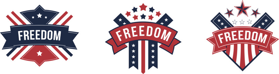 USA Patriotic Freedom Emblem Badges,  Stars and Stripes Vector Set illustration on white background