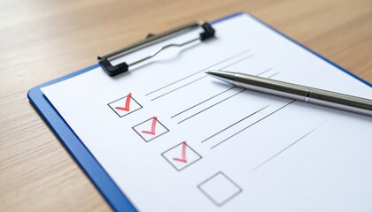 Achieving goals with completed checklists on clipboard office setting quality assurance compliance professional view
