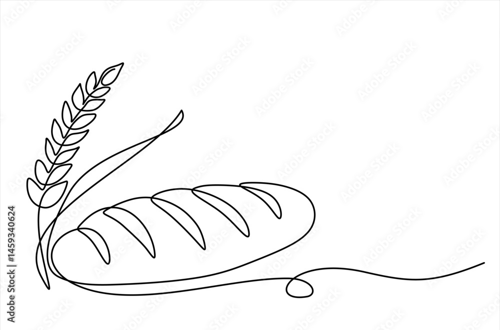Poster continuous line of bread and wheat. wheat and bread one line concept. single line drawing of wheat b