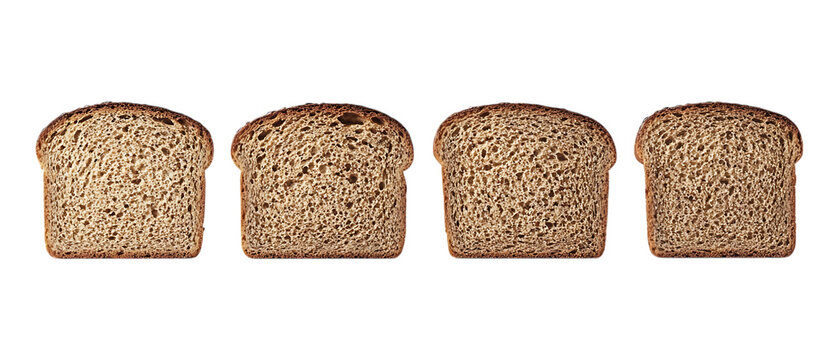 Pack of Four Slices of Whole Wheat Bread HighResolution Food Photography set against transparent background