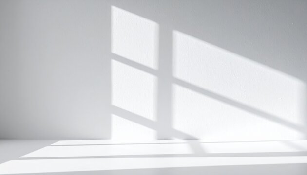 Minimalist window shadow patterns on white wall natural light abstract texture modern interior design