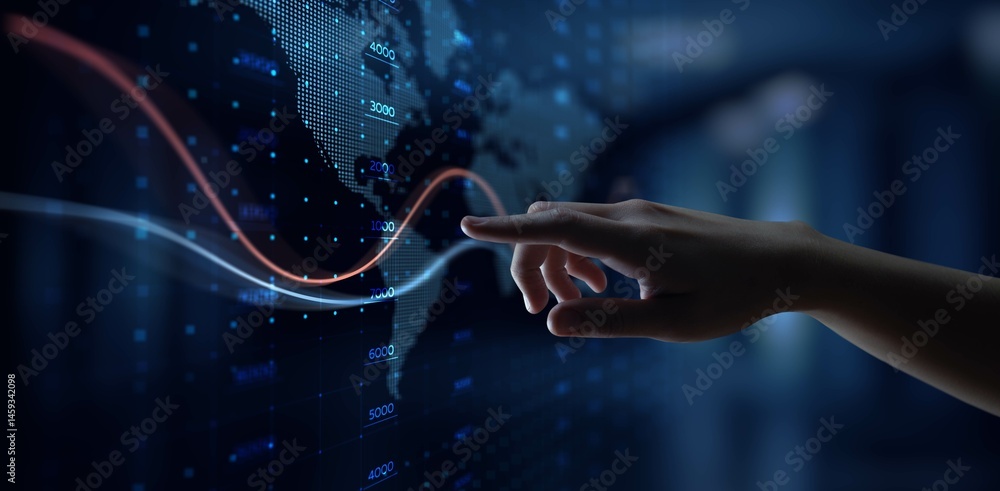 Poster interactive global financial analytics with real-time data insights.