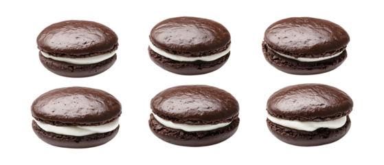 Pack of Six Delicious ChocolateCovered Cream Sandwich Cookies set against transparent background