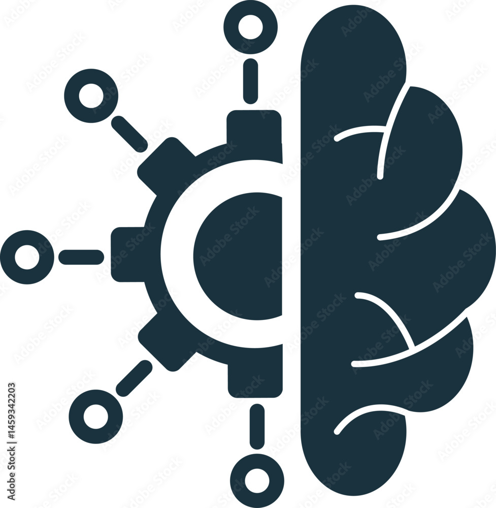 Poster gear and brain connecting, representing artificial intelligence and machine learning