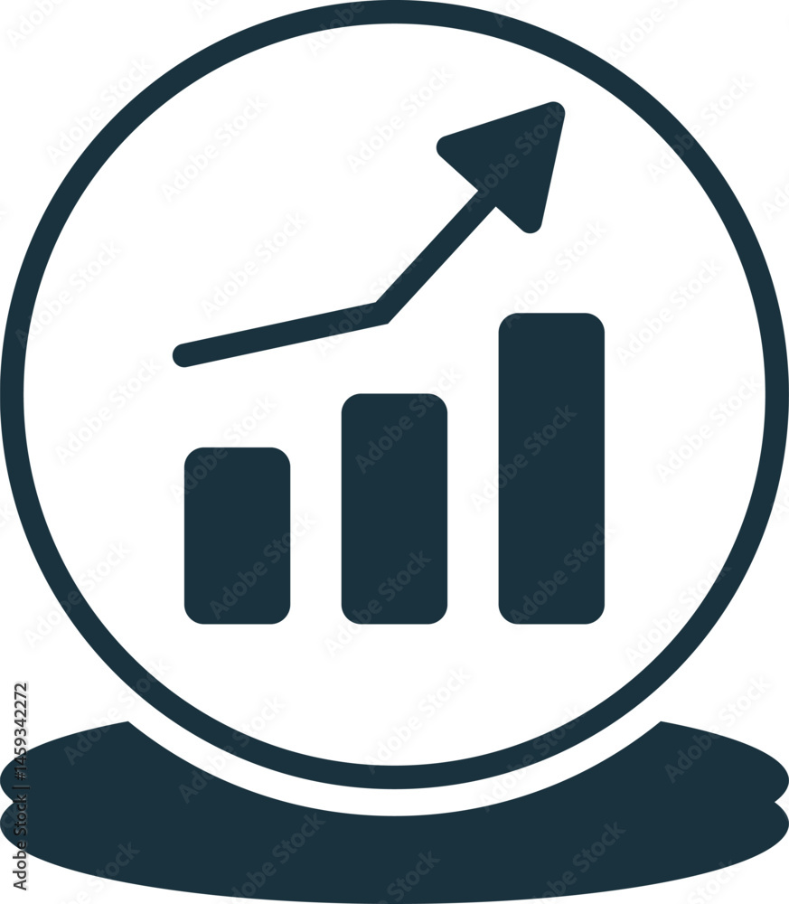 Poster growing bar graph chart representing increasing business success inside a circle icon