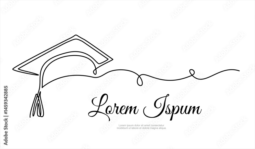 Poster one continuous line drawing of graduation hat. studying thin symbol or logo in simple linear style. 