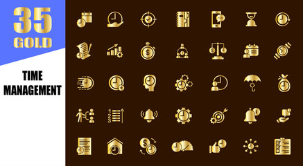 Time management gold icons. Efficiency icon collection.