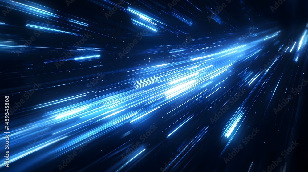 Poster dynamic abstract image of luminous blue rays.