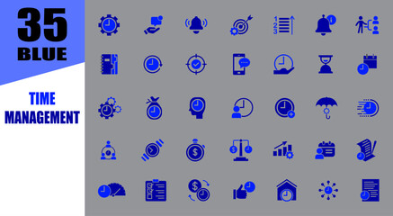 Time management blue icons. productivity teamwork icons.