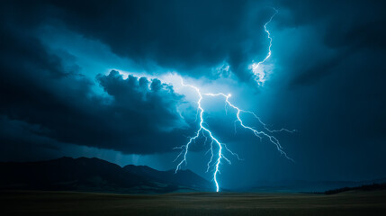 Electric tendrils split midnight sky, whispering Thor's festivity hymns, aligning with Tempestade Brasileira, blue electrifying wonderland