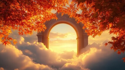 Archway Portal to Sky, Leaves, and Clouds