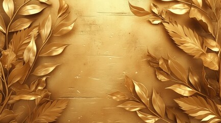 3D Wallpaper with Detailed Golden Leaves on a Gold Background