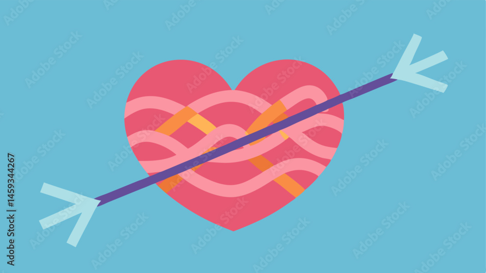 Poster heart and arrow create a heart made of intertwining elastin and collagen fibers with an arrow repres