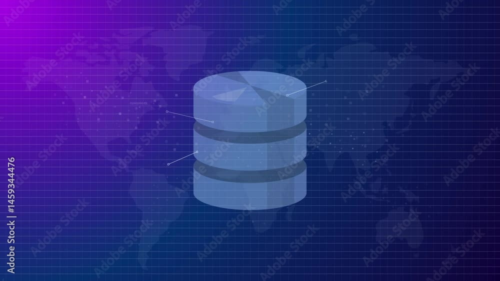 Poster database data center drum storage information animated blue background internet infrastructure moder
