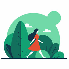 Woman Walking in Forest, Detox - Walking with Serenity Among Greenery  