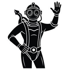 Scuba diving vector silhouette illustration Diver silhouette giving OK hand signal