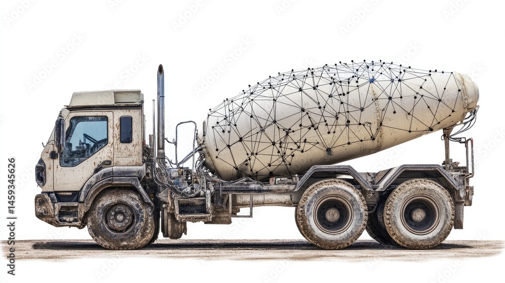 Poster fully automated concrete mixer connected to iot system on mobile construction vehicle
