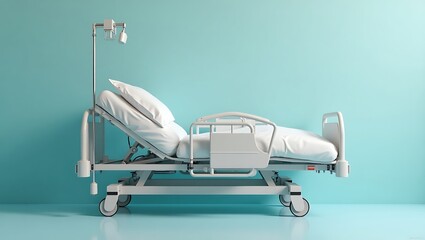 Hospital bed with adjustable rails, clean 3D rendering
