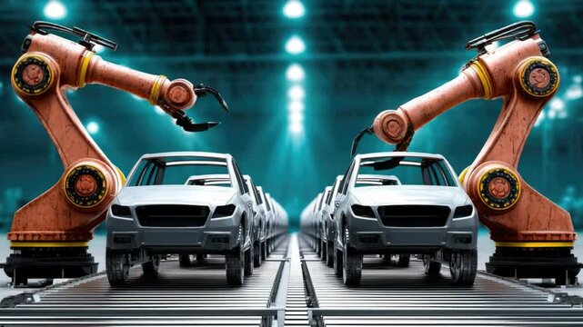 Advanced Robotic Arm in Automated Vehicle Production Line with Modern Technology and Efficiency in Factory Setting