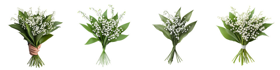 Obraz premium set of Bouquet of lilies, bouquet of lilies of the valley, bouquet of lilies of the valley isolated on white background, on a transparent backgrounds