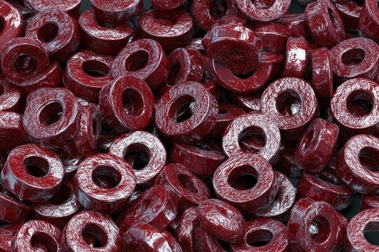 Pile of red circular objects