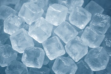 Obraz premium Clear ice cubes scattered randomly.