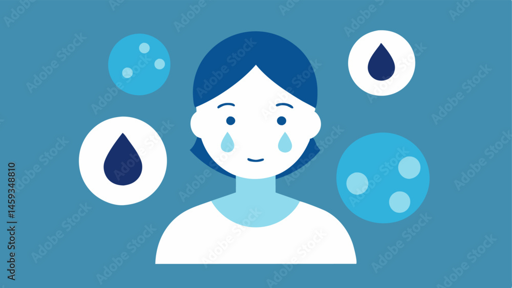 Poster hydration focus an illustration of a person applying a sheet mask with a droplet icon representing h