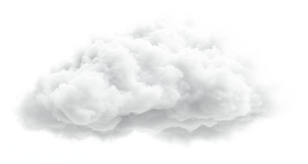 Fluffy white cloud floats against transparent background, showcasing its soft and airy texture. cloud appears light and ethereal, evoking sense of calm and tranquility