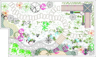 vector sketch illustration silhouette landscape design site plan city park