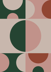 modern abstract art with neutral colors. minimalist geometric shapes for decoration and background, circles and rectangles. pink, green, beige, brown