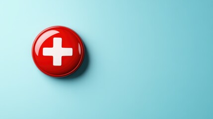 Obraz premium A striking red cross symbol against a light blue backdrop emphasizes health care and emergency services, signifying safety, assistance, and medical support for those in need.