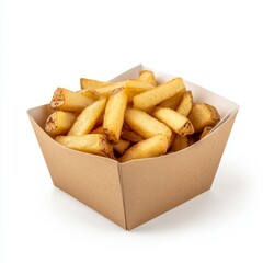 Crispy fries in a brown paper container