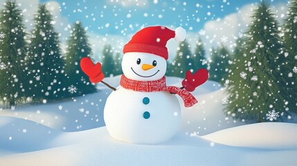 Fototapeta premium Cheerful Snowman in Winter Wonderland