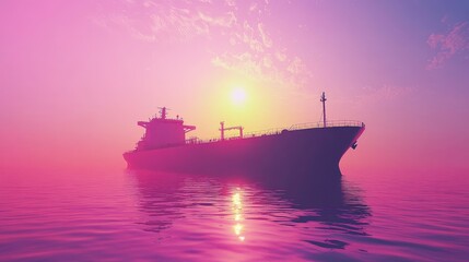 Obraz premium Minimalist photo of tanker silhouette on horizon under vibrant sky gradient
