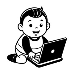 Download Cute Baby Playing On Laptop Cartoon Vector Icon Illustration Eps File For Design.