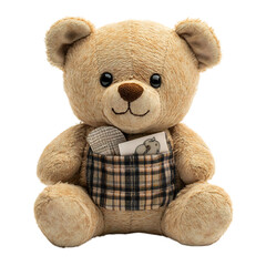 A Keepsake Teddy Bear Wearing a Plaid Shirt Isolated on Transparent Background