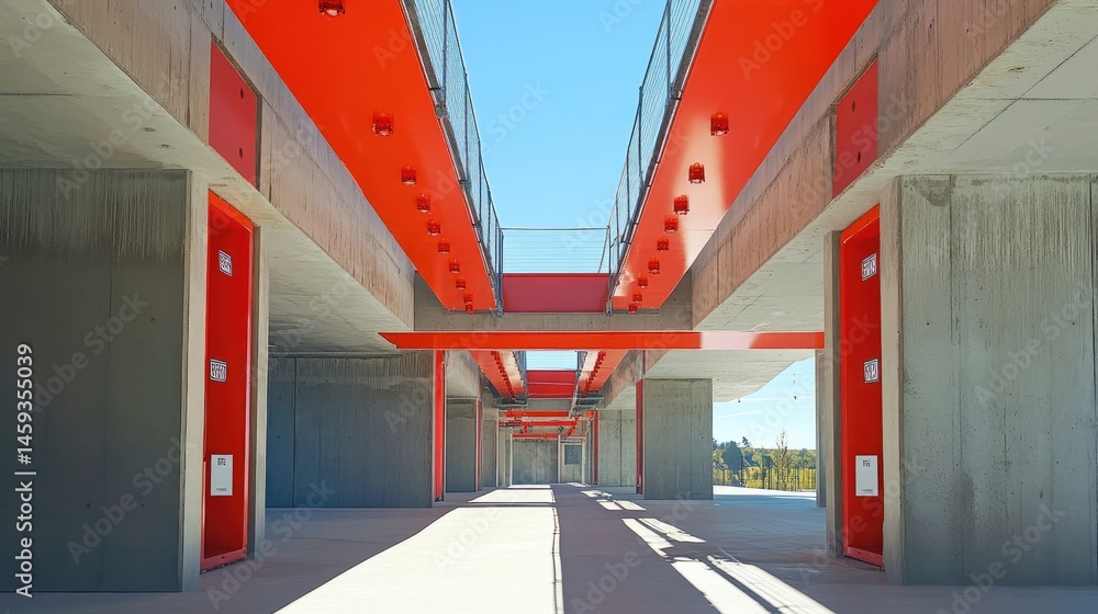 Poster precast concrete modules stacked and labeled with rfid tracking tags for smart assembly