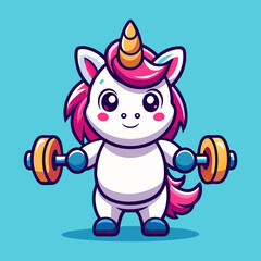 Obraz premium Download Cute Unicorn Lifting Dumbbell Cartoon Vector Eps File For Design.