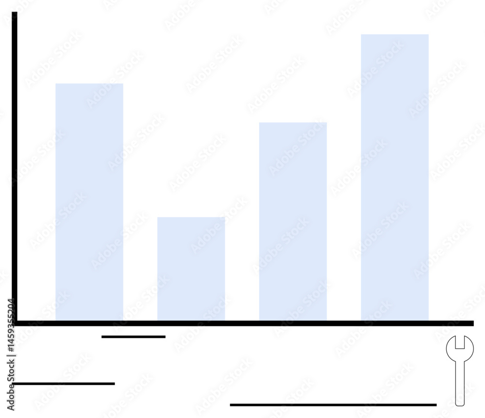 Poster bar chart with three vertical bars of varying heights and wrench symbol. ideal for data analysis, pr
